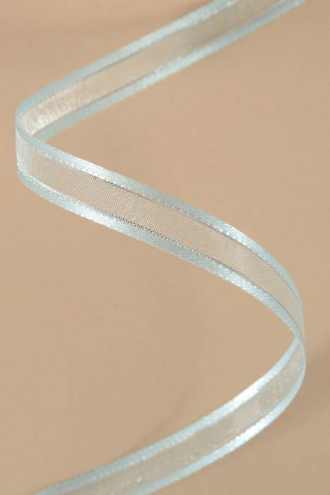3/8 X 25yds Sheer Satin W/silver Trim (Light Blue) - Image 2