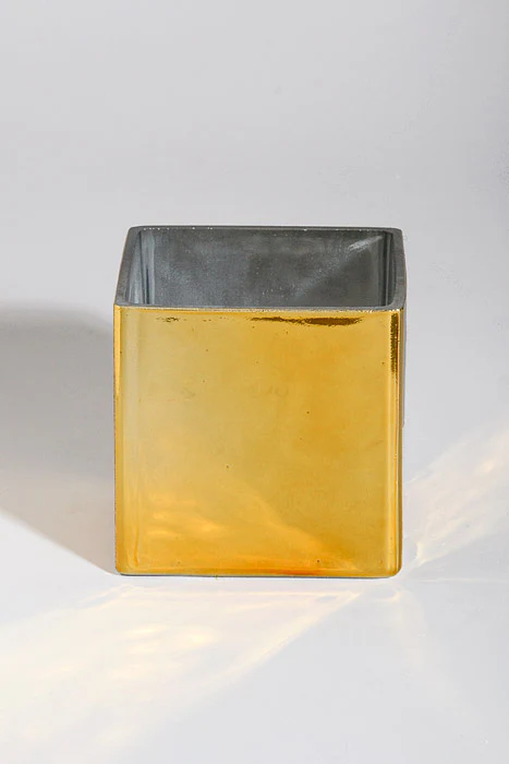 3.90" X 3.90" Square Glass Vase Gold - Image 2