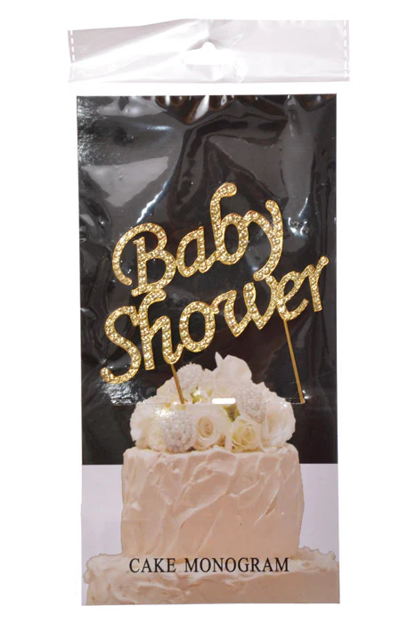 3"  "Baby Shower"  Rhinestone Monogram Cake Topper Gold