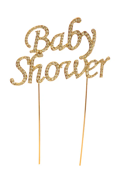 3"  "Baby Shower"  Rhinestone Monogram Cake Topper Gold - Image 2