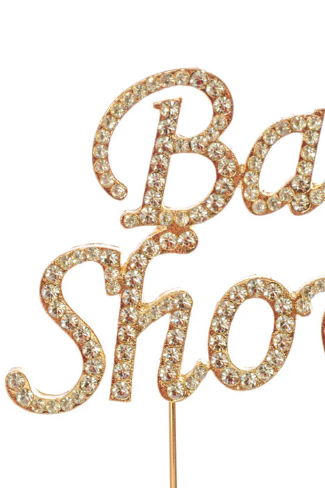 3"  "Baby Shower"  Rhinestone Monogram Cake Topper Gold - Image 3