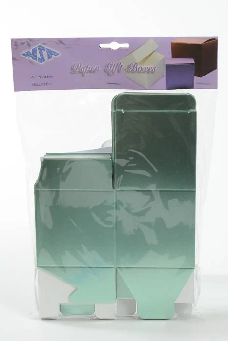 3" Cube Paper Gift Box Aqua Pkg/24 - Image 2