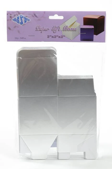 3" Cube Paper Gift Box Silver Pkg/24 - Image 2