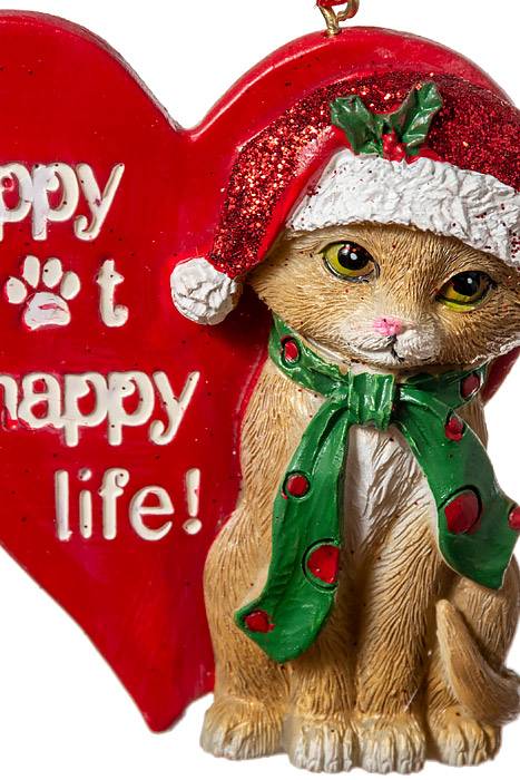 3" Rsn Happy Cat Ornament Red/green - Image 2