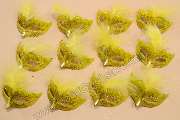 3" X 1.5" Mini Feather Mask Yellow/gold Pkg/12 - Image 2