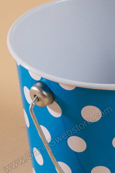3" X 3.25" Metal Bucket W/dots Blue/white - Image 2