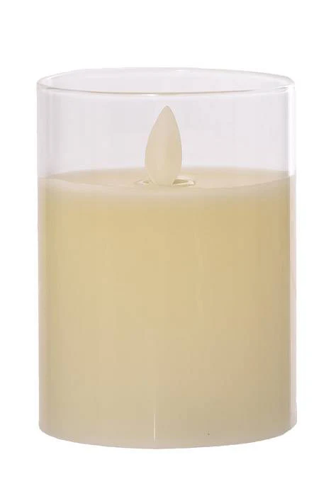 3" X 4" Glass Flame Less Pillar Candle Ivory - Image 2