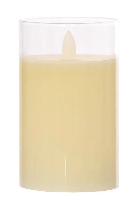 3" X 5" Glass Flame Less Pillar Candle Ivory - Image 2