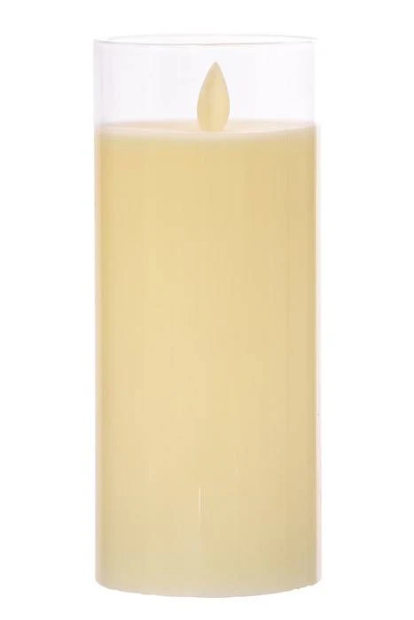 3" X 7" Glass Flame Less Pillar Candle Ivory - Image 2