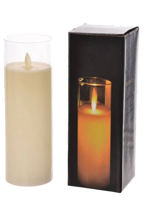 3" X 9" Glass Flameless Pillar Candle Ivory - Image 3