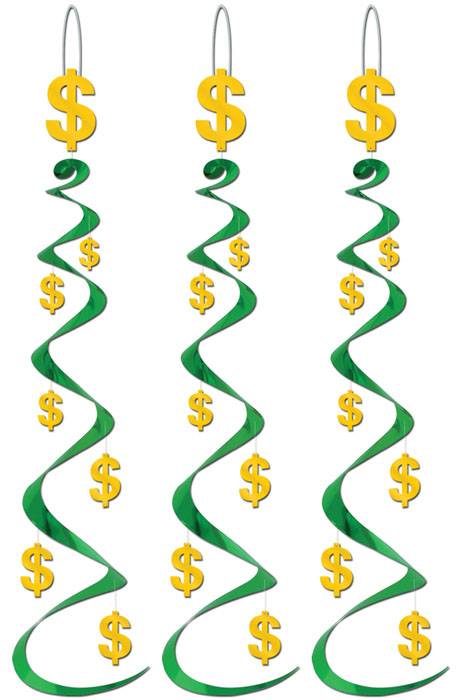 30" Dollar Sign Whirls Green/gold Set/3