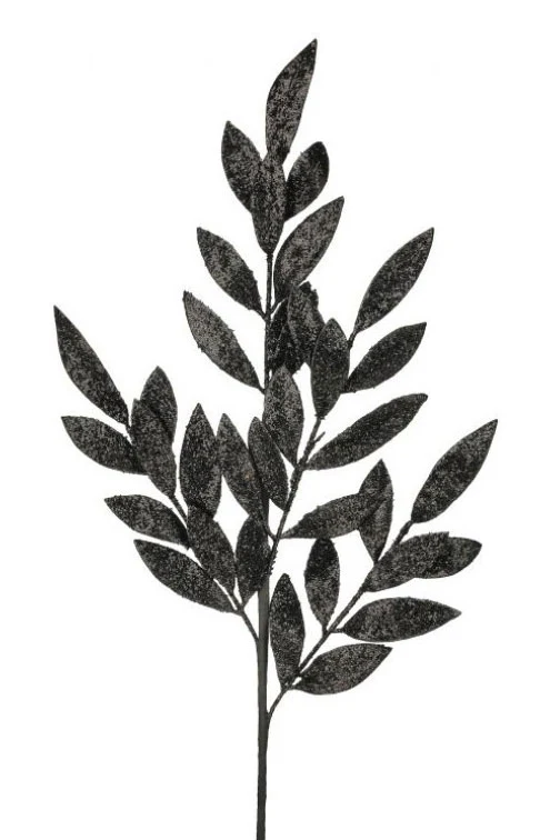 30" Glitter Laurel Leaf Spray Black