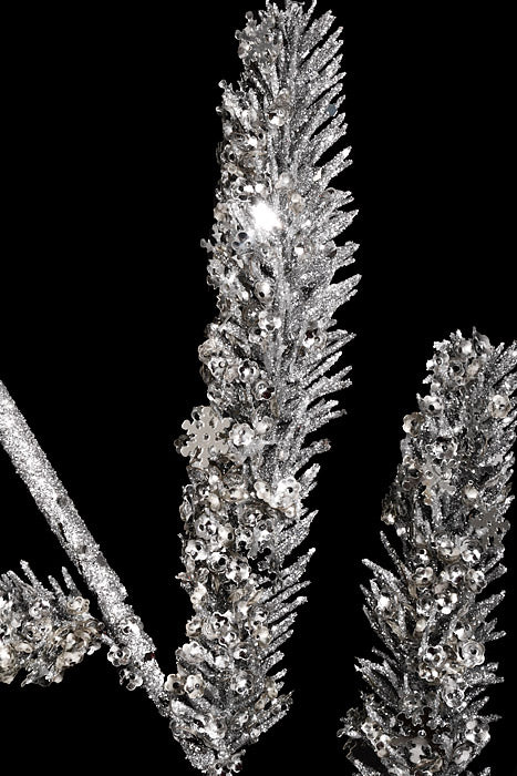 30" Glitter Pine Spray Silver - Image 2
