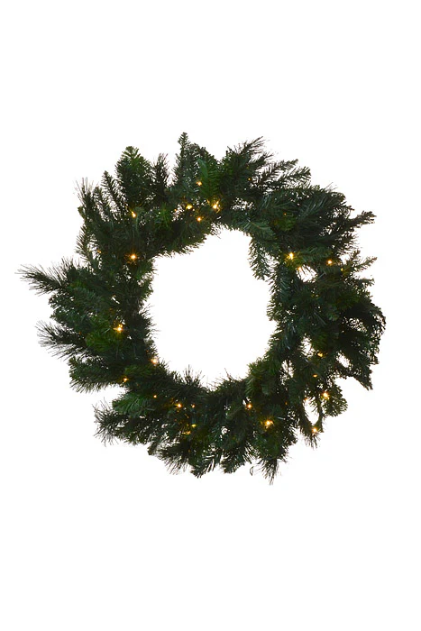 30" Lite Deluxe Evergreen Wreath With Clear Lights Green