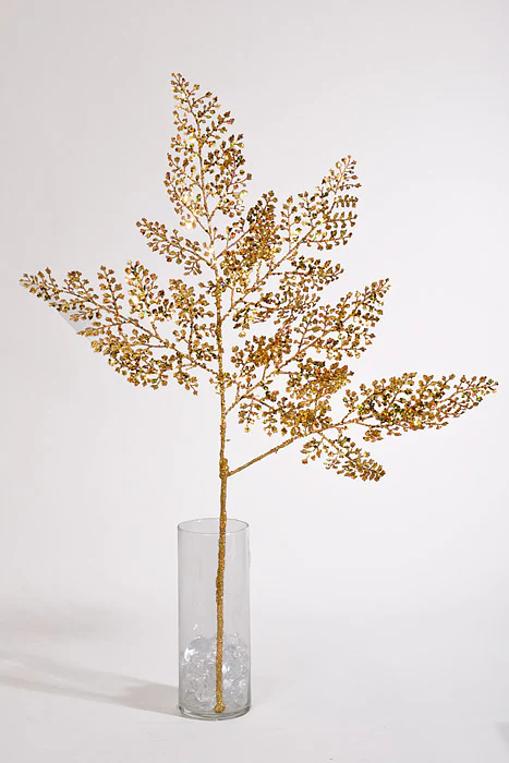 30" Sequin Fern Spray Gold