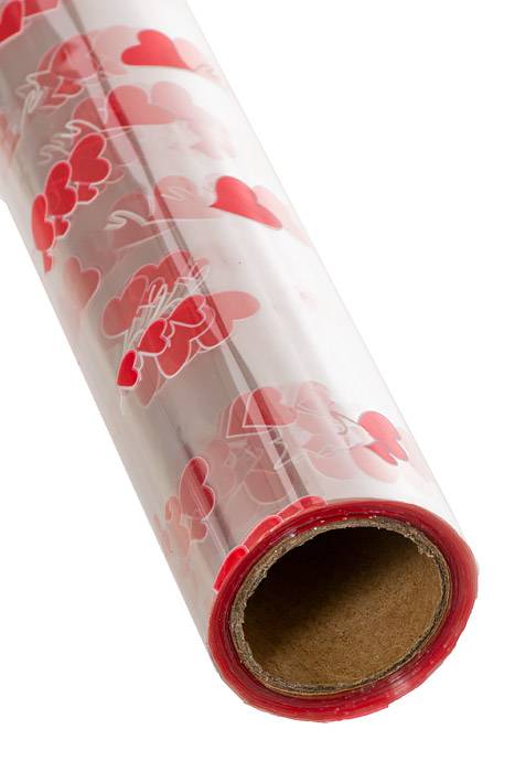 30" X 100ft Hearts Krystal Phane Roll Red/Clear