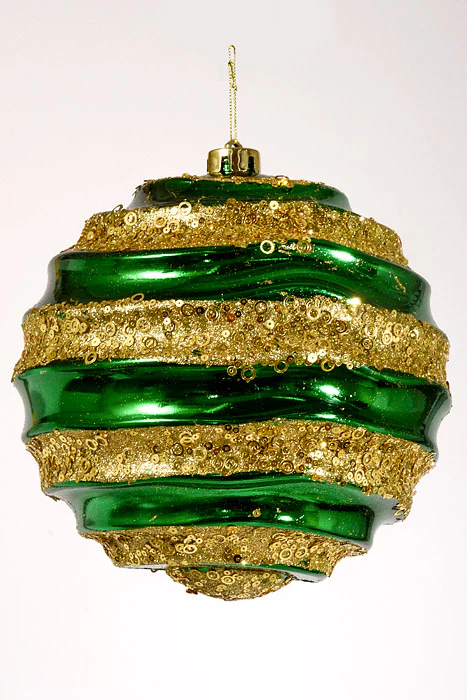 300Mm Plastic Ball with Glitter/Sequin Ornament Green