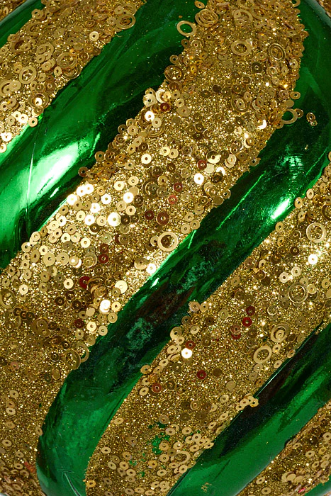 300Mm Plastic Pumpkin Ball with Glitter/Sequin Ornament Green/Gold - Image 2