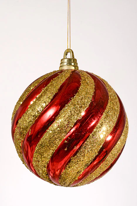 300Mm Plastic Pumpkin Ball with Glitter/Sequin Ornament Red/Gold