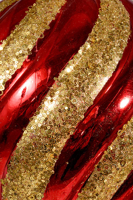 300Mm Plastic Pumpkin Ball with Glitter/Sequin Ornament Red/Gold - Image 2