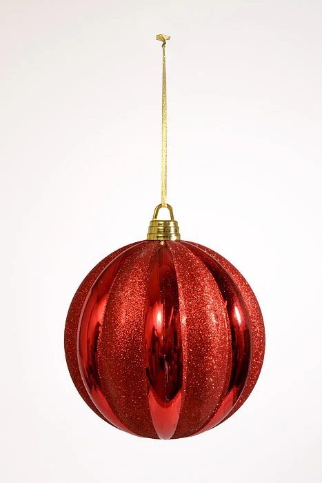 300Mm Shiny Pumpkin Ball With Glitter Ornament Red