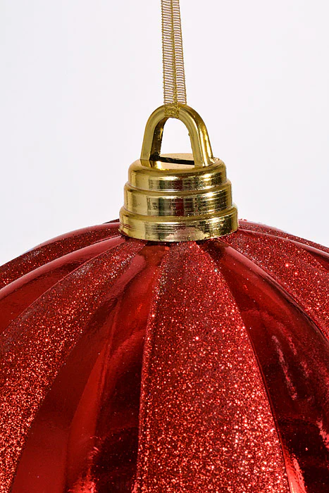 300Mm Shiny Pumpkin Ball With Glitter Ornament Red - Image 2
