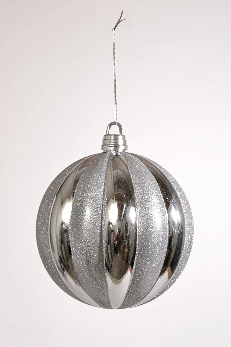 300Mm Shiny Pumpkin Ball With Glitter Ornament Silver