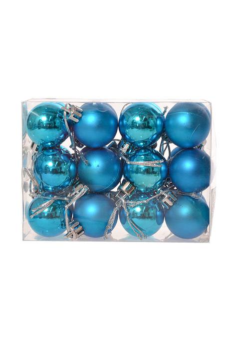 30mm Shiny & Matte Plastic Ball Ornament Turquoise Pkg/24 - Image 2