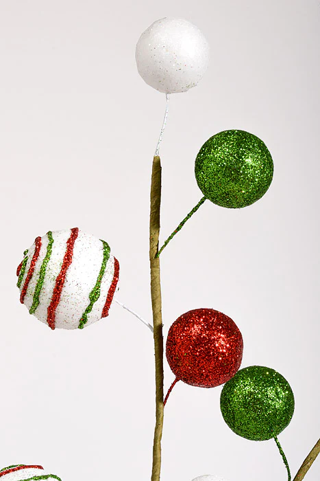 31" Glitter Ball Stem Red/Green/White - Image 2