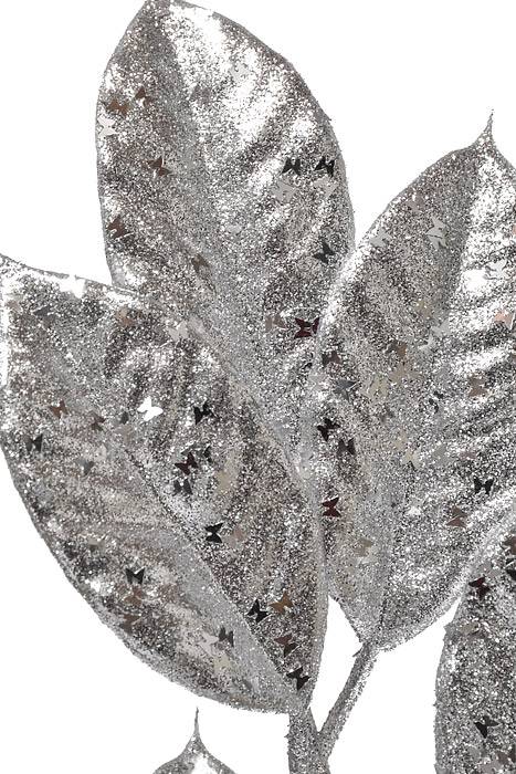 31" Glitter Sequin Camelia Leaf Spray Silver - Image 2