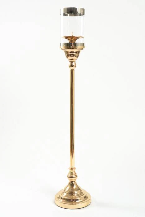 31" Metal Candle Holder Stand W/glass Gold