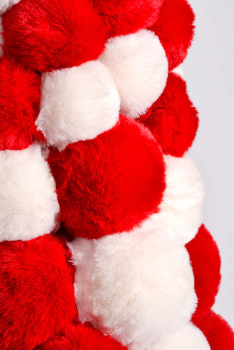 32" Fur Ball Cone Topiary Red/White - Image 2