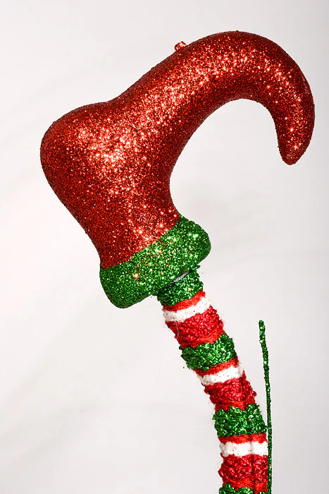 32" Glitter Elf Leg Stem Red/Green - Image 2