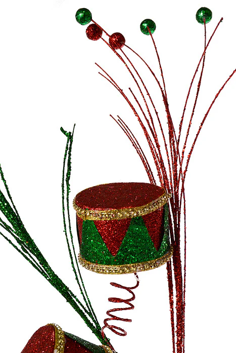 32" Glitter Triple Fantasy Drum Spray Red/Gold/Green - Image 2