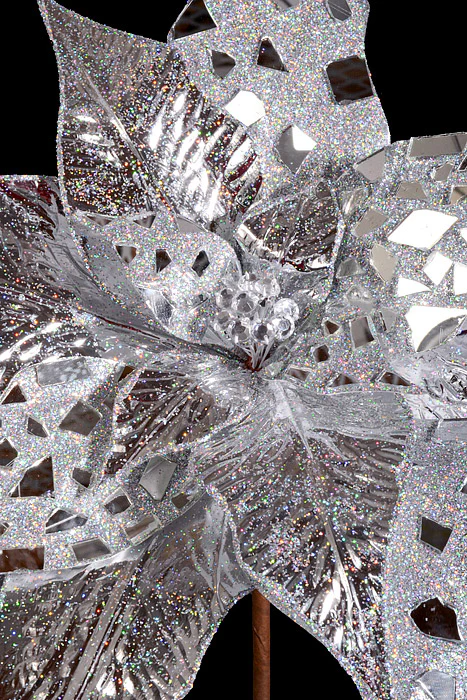 32" Glitter W/Metallic Jewel Poinsettia Stem Silver - Image 2