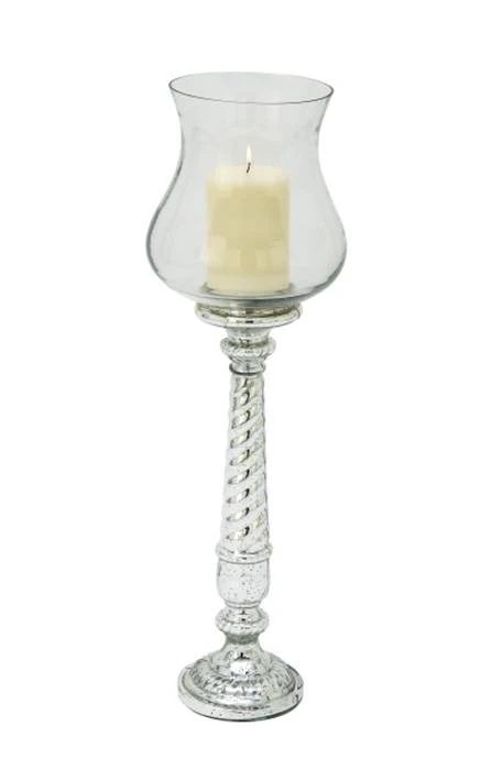 32" X 10" Glass Hurricane Candle Holder Silver