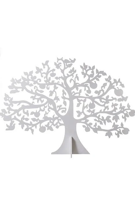 32"h Carved Wooden Tree Deco White