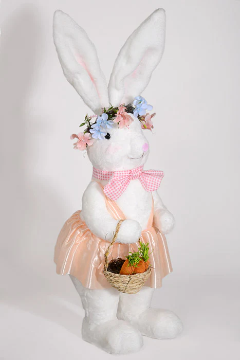33" Boy & Girl Easter Rabbit White/Blue/Peach Set/2 - Image 3