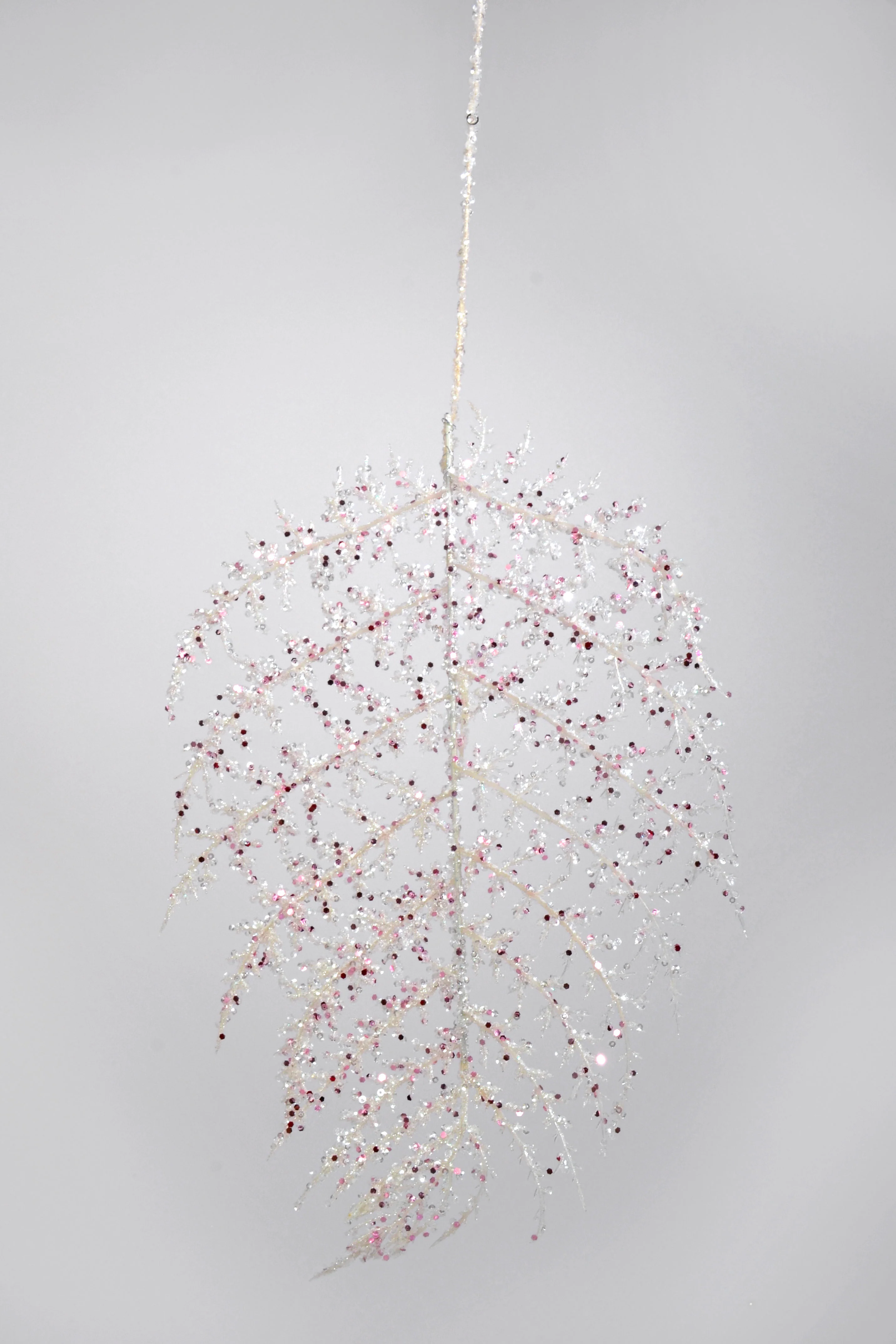 33" Glitter Hanging Palm Leaf Spray White