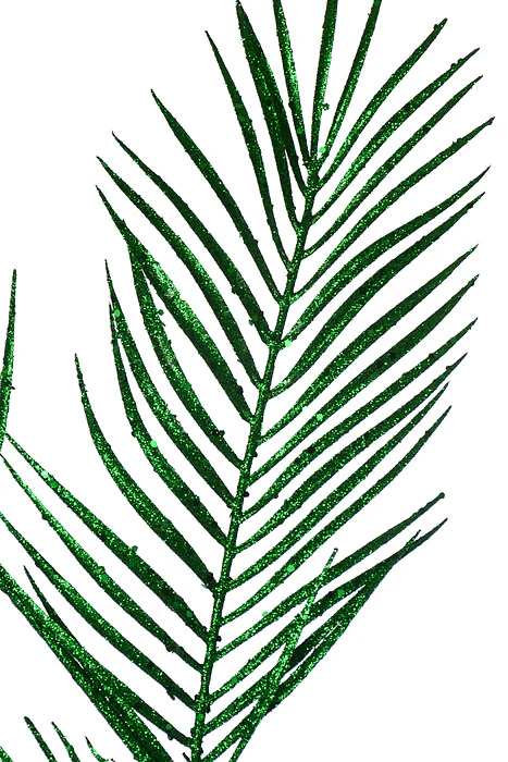 34" Glitter Mica Triple Palm Leaf Spray Green - Image 2