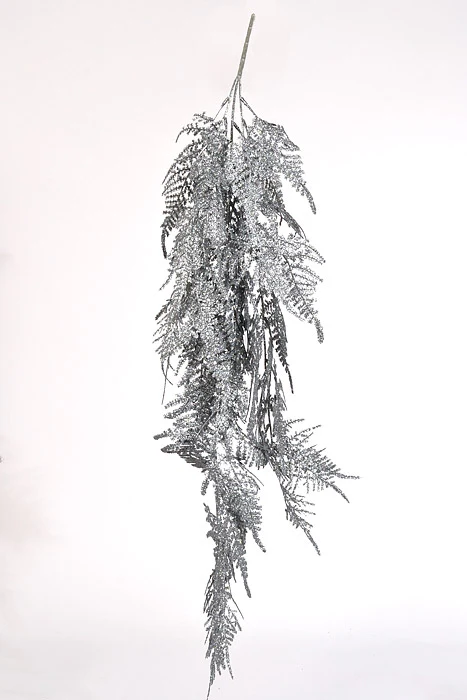 35" Glitter Asparagus Spray Silver