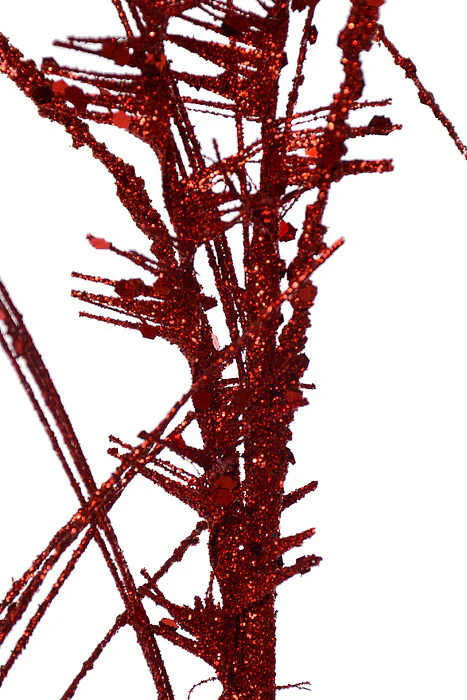 35" Glitter Mica Mini Leaf Grass Spray Red - Image 2