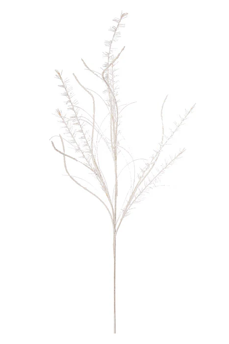 35" Glitter Mica Mini Leaf Grass Spray White