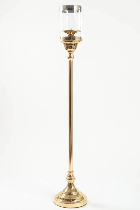 35" Metal Candle Holder Stand W/glass Gold