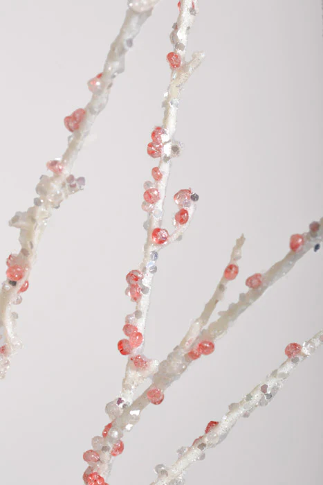 35" Sequin Glitter Ice Twig Spray Red/White - Image 3