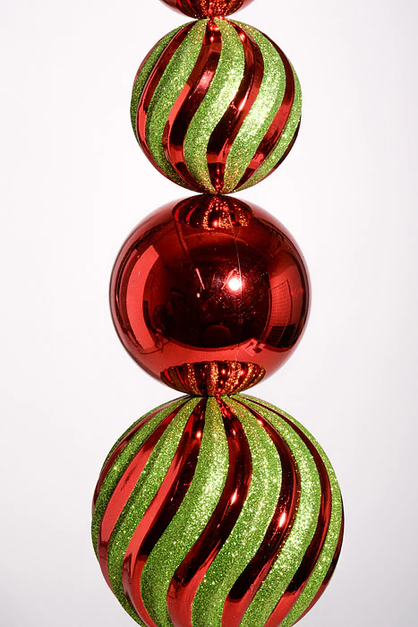 36" Ball Stack Shinny/Mix Glitter Finial Stake Ornament Red/Green - Image 2