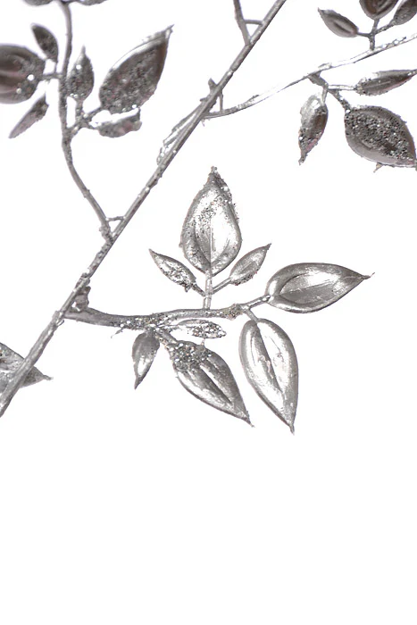 36" Glitter Mini Privet Leaf Spray Silver - Image 2
