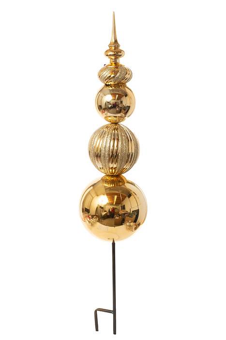 36" Large Ball Stack Shiny/Glitter Finial Stake Gold