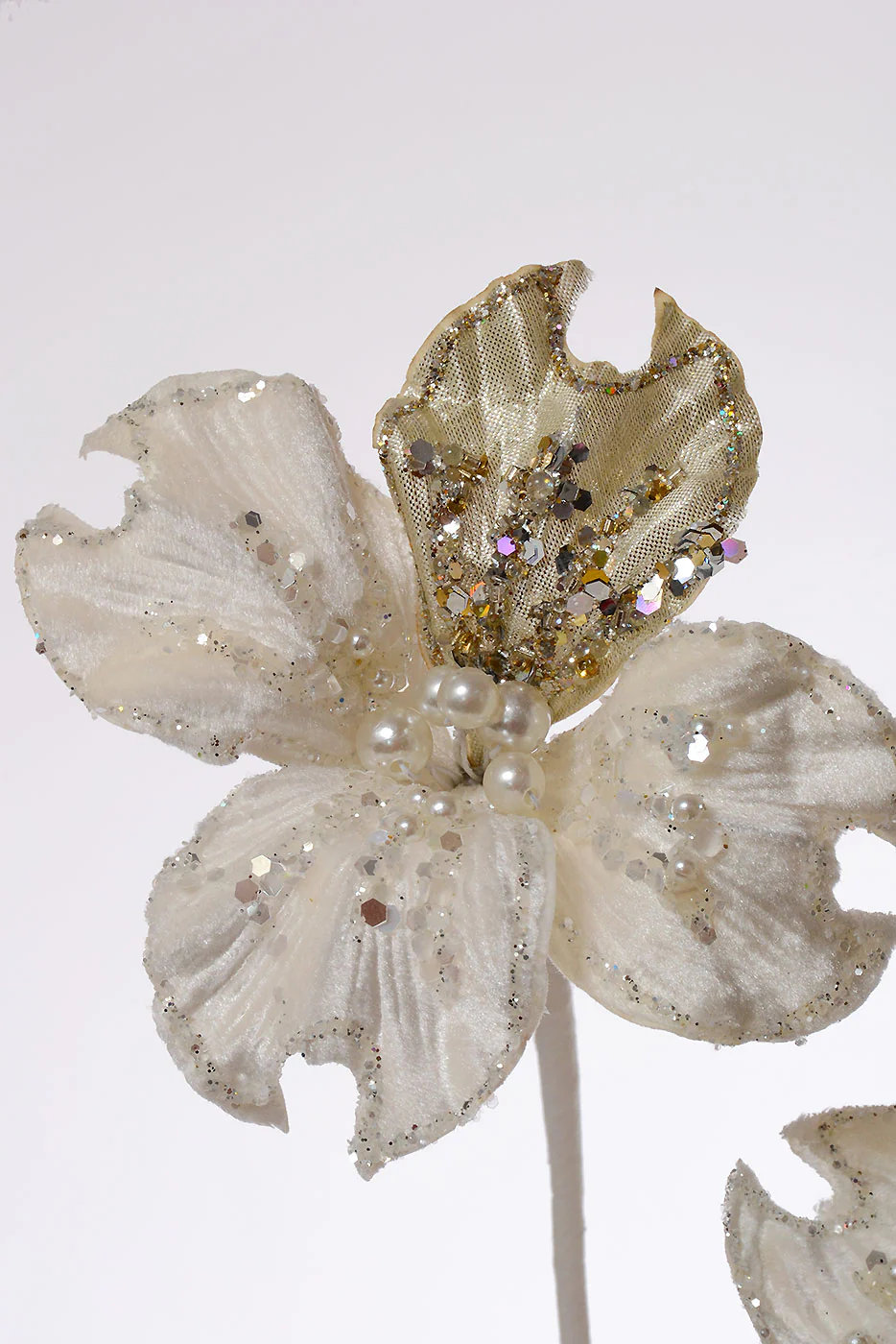 36"Glitter Dogwood Spray Ivory/Platinum - Image 2