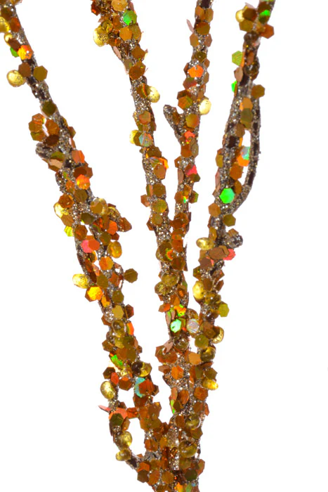 37" Sequin Glitter Ice Twig Spray (Gold) - Image 2